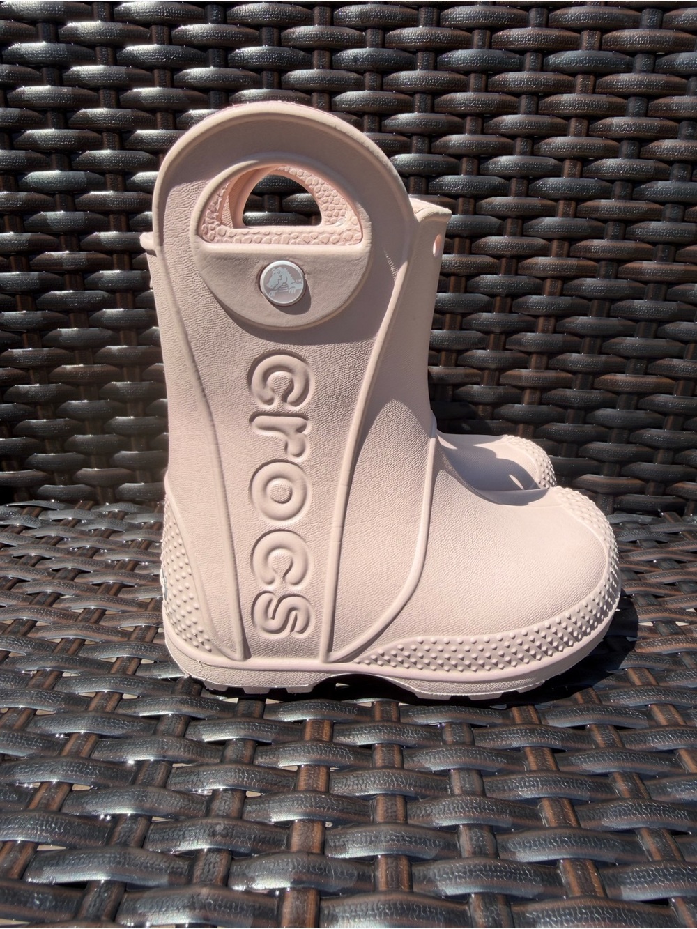 CROCS Kids Light Blush Pink Rain Boots with Easy Pull Handles
